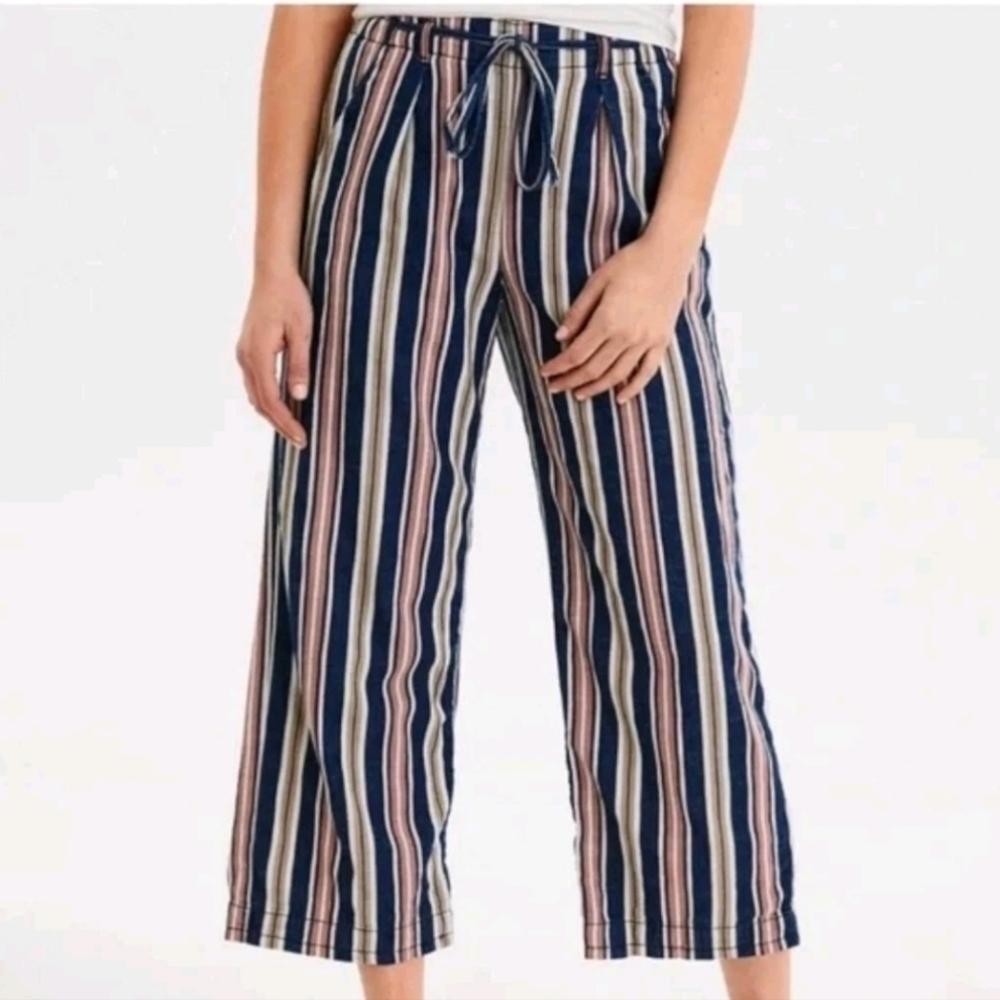 American Eagle Cotton Striped Wide Leg Cropped Cullotte Pants 18 Long